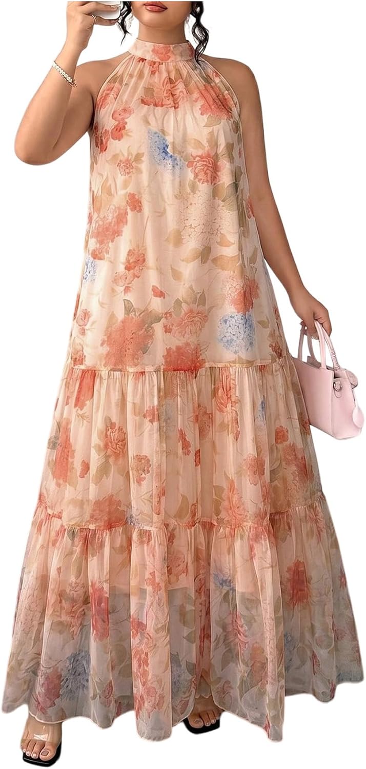 BEAUDRM Women's Plus Size Fall Summer Wedding Guest Dress Cocktail Dress | Floral, Formal, Maxi Dress, Ruffle, Flowy, Boho Dress, Sundresses