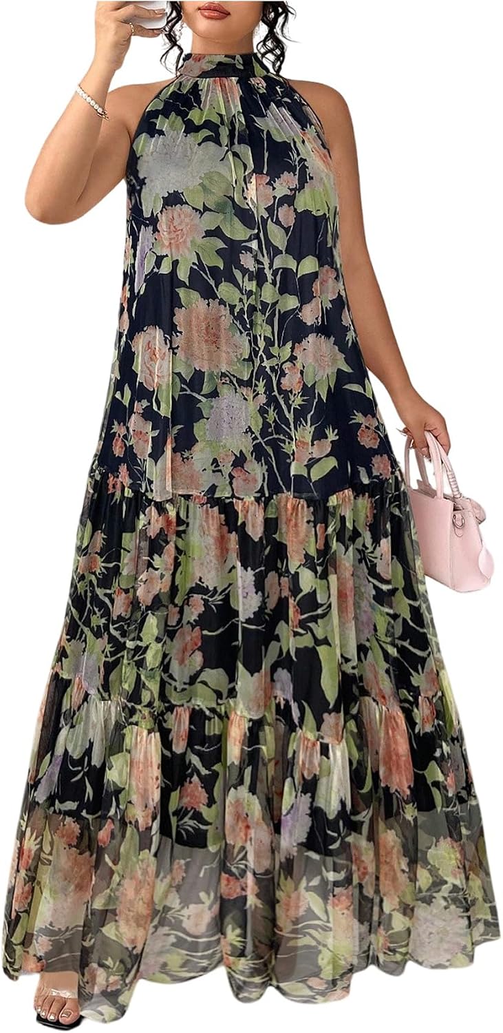 BEAUDRM Women's Plus Size Fall Summer Wedding Guest Dress Cocktail Dress | Floral, Formal, Maxi Dress, Ruffle, Flowy, Boho Dress, Sundresses