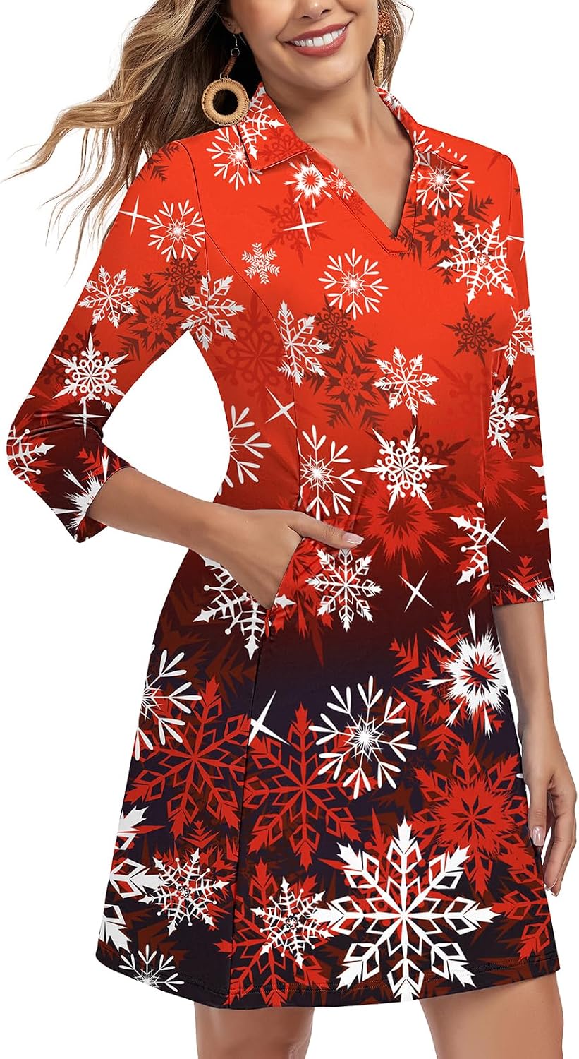 Soneven Women's 3\/4 Sleeve Dress with Pockets UPF 50+ Sun Dress Breathable Quick Dry Beach Cover Ups