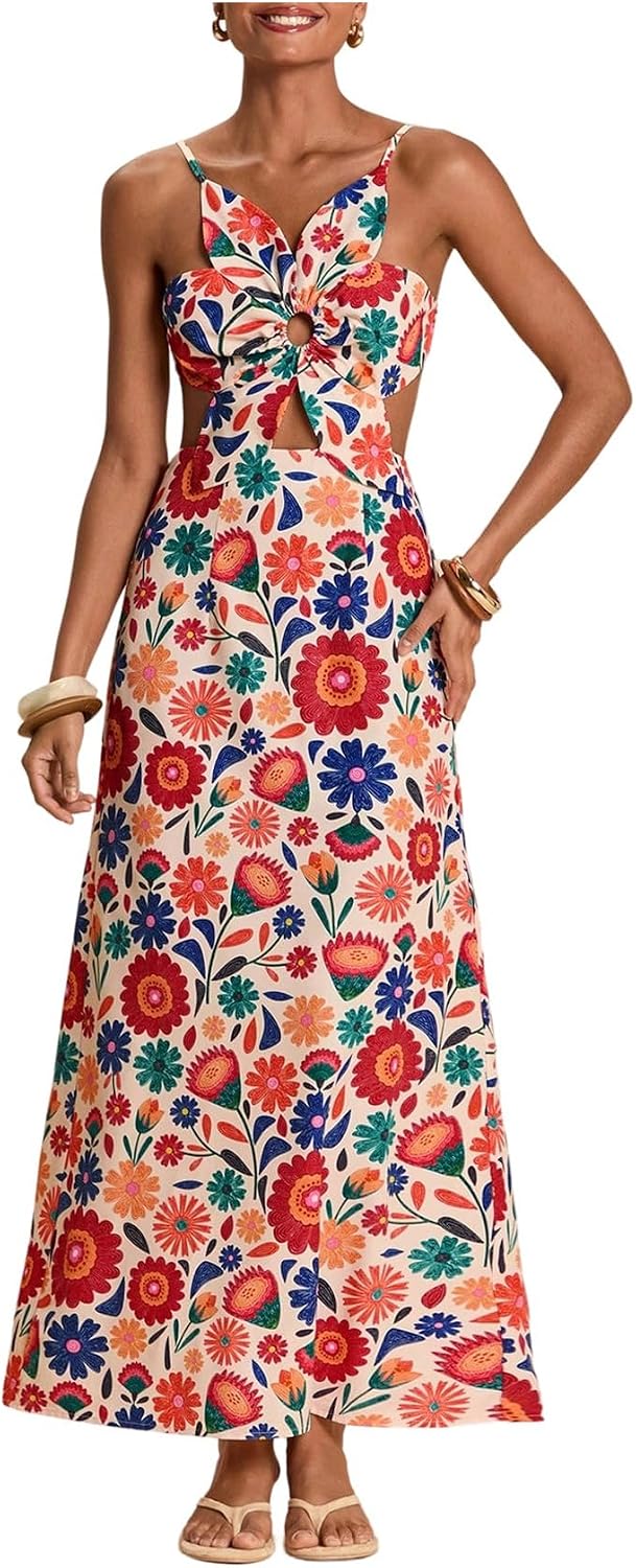 SHENHE Women's Petal Backless Maxi Dress Cut Out Cocktail Dresses | Keyhole, Spaghetti Strap, Long Dress, Elegant, Party, Club, Date Night Outfits, Fall 2026
