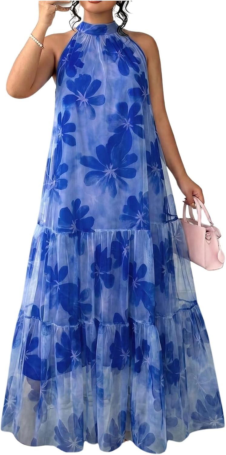 BEAUDRM Women's Plus Size Fall Summer Wedding Guest Dress Cocktail Dress | Floral, Formal, Maxi Dress, Ruffle, Flowy, Boho Dress, Sundresses