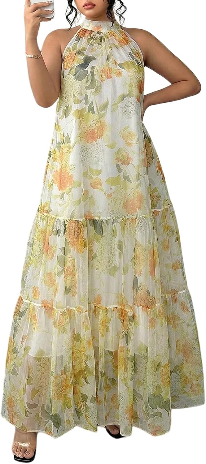 BEAUDRM Women's Plus Size Fall Summer Wedding Guest Dress Cocktail Dress | Floral, Formal, Maxi Dress, Ruffle, Flowy, Boho Dress, Sundresses