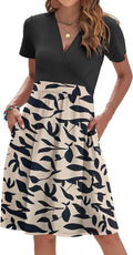 AUSELILY Womens Summer Dresses 2026 Short Sleeve V Neck Faux Wrap Dress | Surplice front, Pockets set into the skirt, Vacation dress for sightseeing, Style low heels with simple jewelry