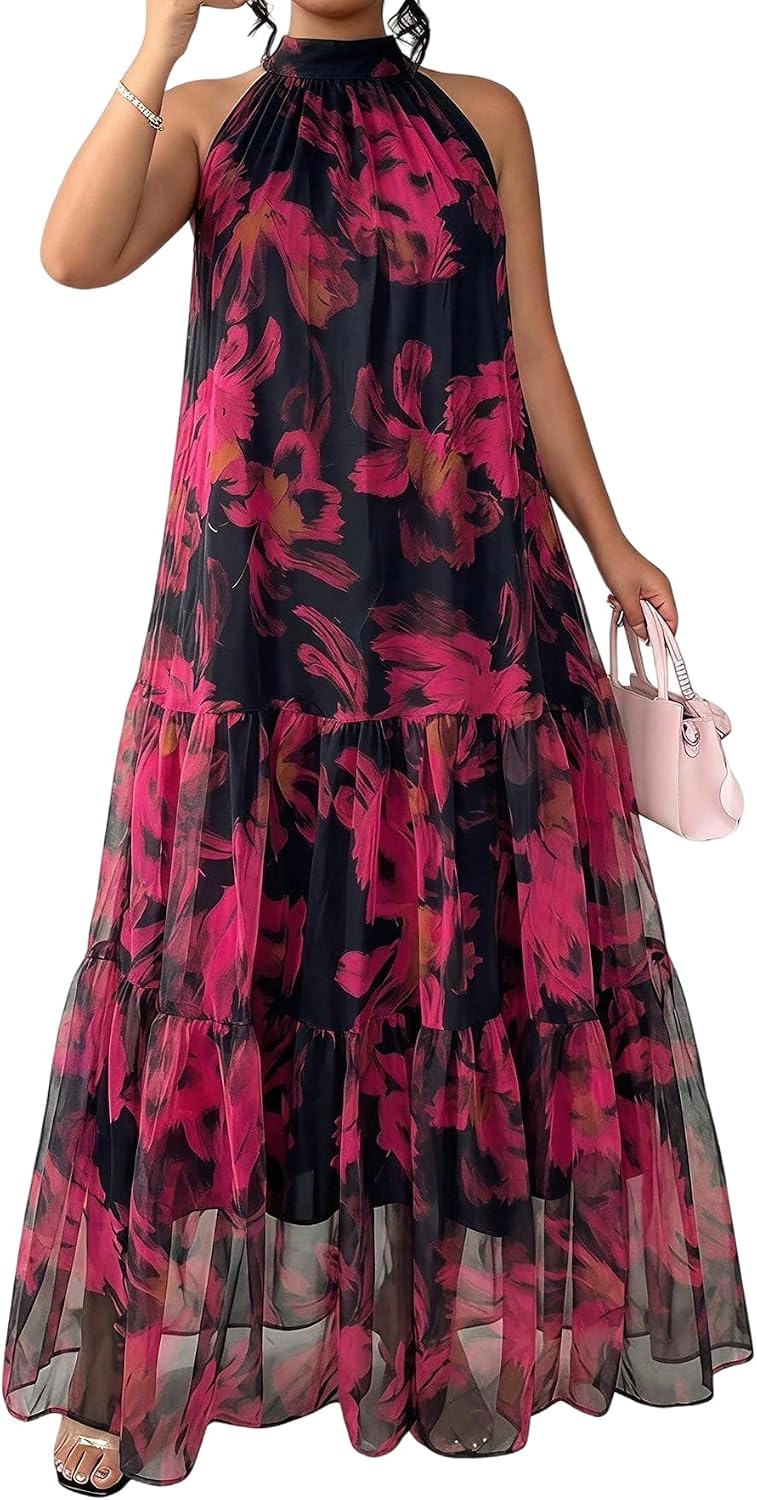 BEAUDRM Women's Plus Size Fall Summer Wedding Guest Dress Cocktail Dress | Floral, Formal, Maxi Dress, Ruffle, Flowy, Boho Dress, Sundresses