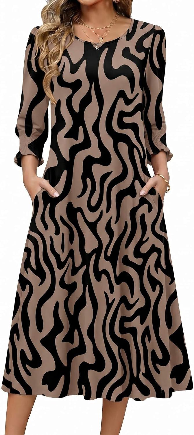 Zeagoo Summer Dresses for Women 2026 3\/4 Sleeve Dress for Women Floral Midi Dresses for Casual Womens Dresses with Pockets