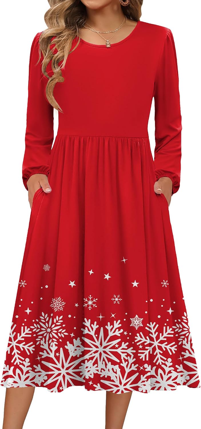 Zeagoo Long Sleeve Dresses for Women 2026 Fall Winter Casual Flowy A-Line Boho Midi Party Long Dress with Pockets
