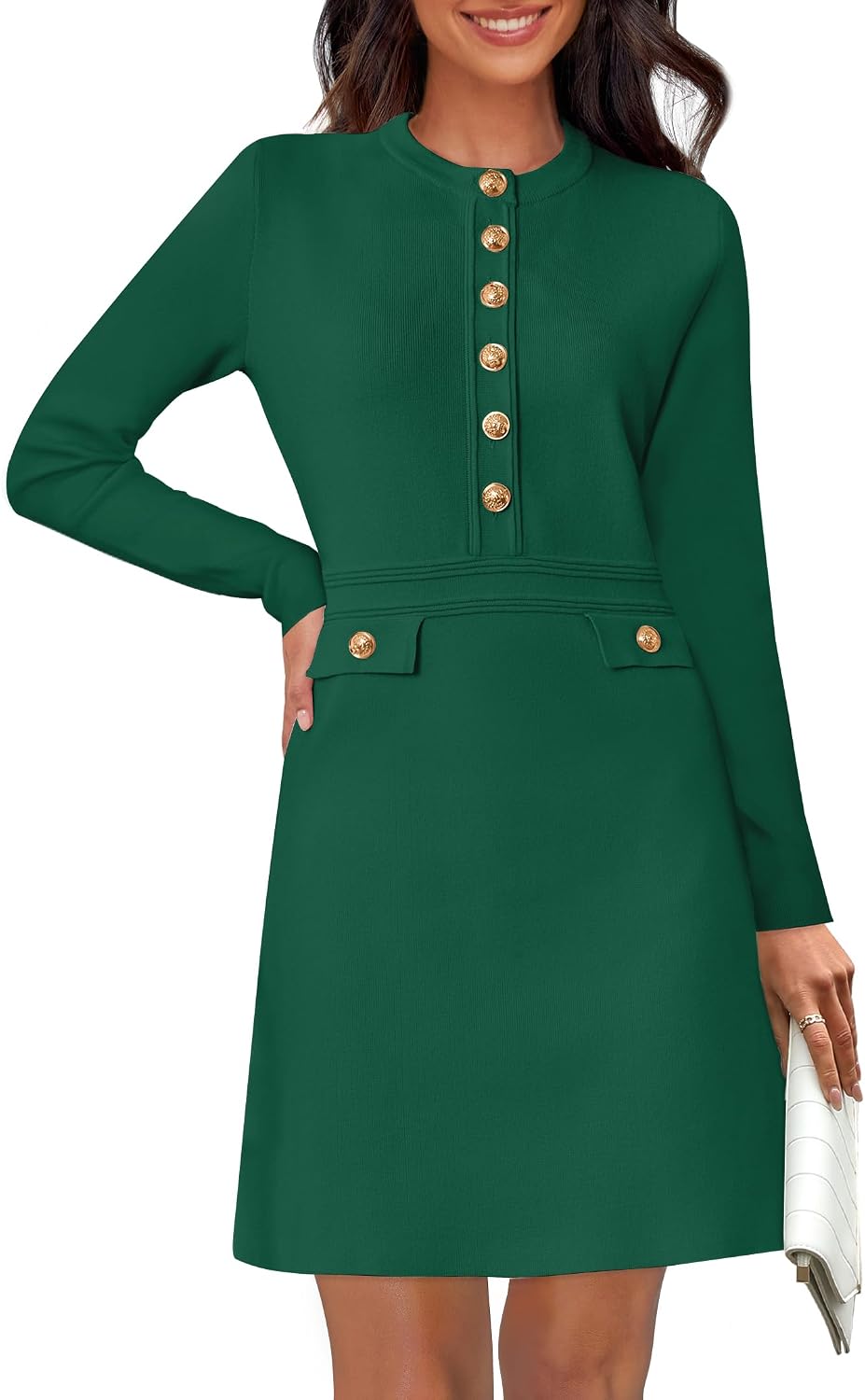 NENONA Women's 2026 Long Sleeve Fall Winter Sweater Dress Spring Fashion Button Elegant Business Casual Work Mini Dresses
