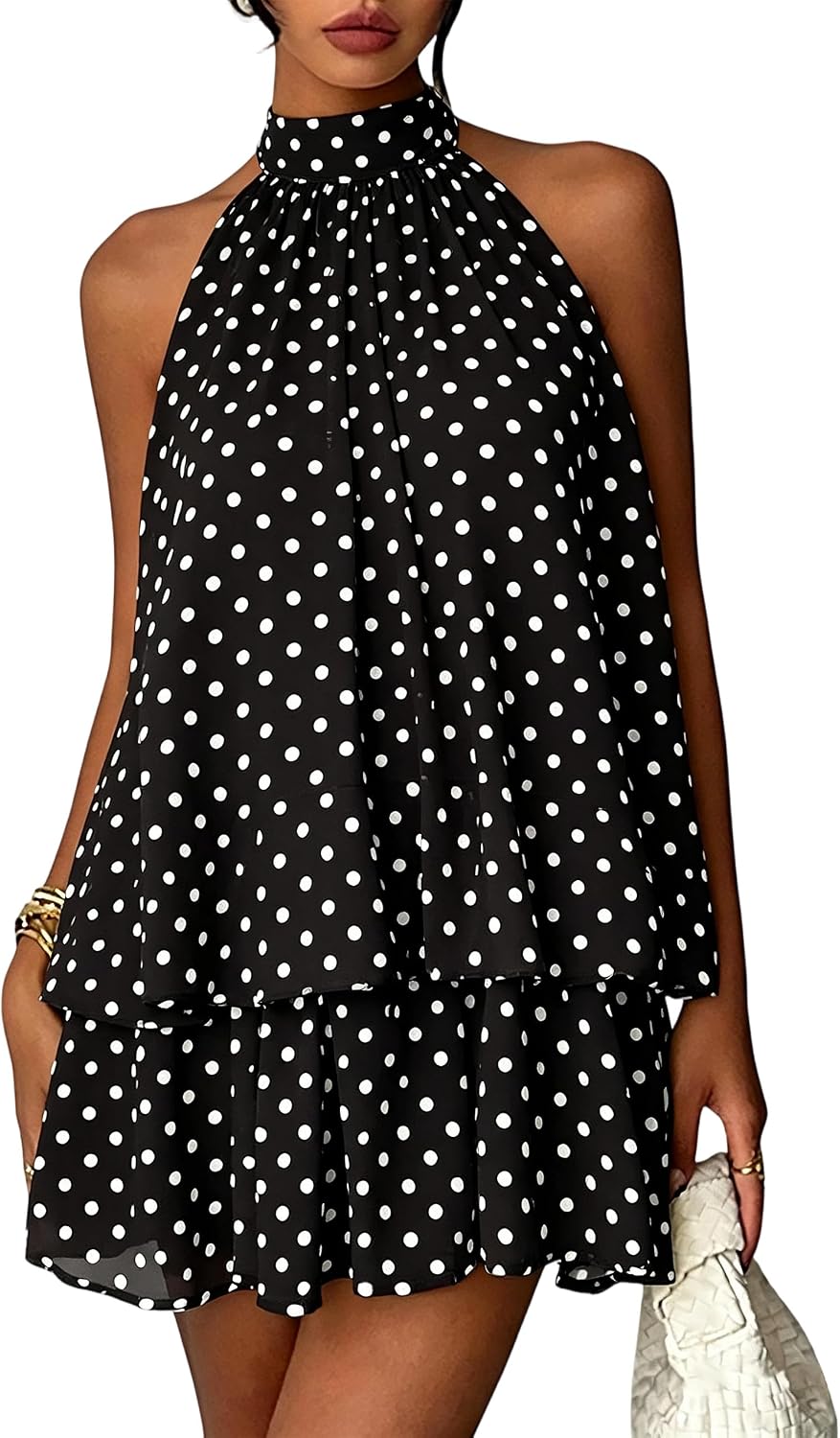 Chiffon Dresses for Women Sexy Halter Backless Drop Waist Mini Dress | Ruffle Open Back Wedding Guest Dresses Bubble Night Out Cocktail Dress Beach Vacation Birthday Party