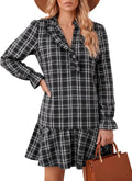 Dokotoo Fall Dresses for Women Long Sleeve Ruffled Button Down Plaid Dress | boho chic tiered mini, cute dresses for women, loose fit with pockets, 2026 fall fashion outfits, cozy casual daily outfits