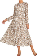 GRACE KARIN Women's Floral Long Sleeve Fall Wedding Guest Maxi Dress | 2026 Chiffon,Side Pockets,Mock Neck,Smocked Tieded,A Line Flowy Outfits Suitable for Semi Formal\/Party\/Cocktail\/Boho