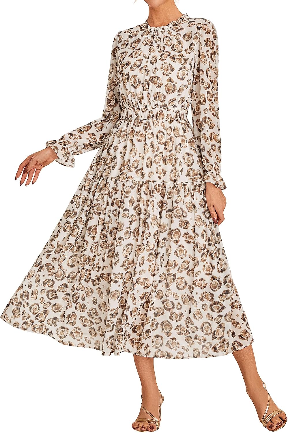 GRACE KARIN Women's Floral Long Sleeve Fall Wedding Guest Maxi Dress | 2026 Chiffon,Side Pockets,Mock Neck,Smocked Tieded,A Line Flowy Outfits Suitable for Semi Formal\/Party\/Cocktail\/Boho