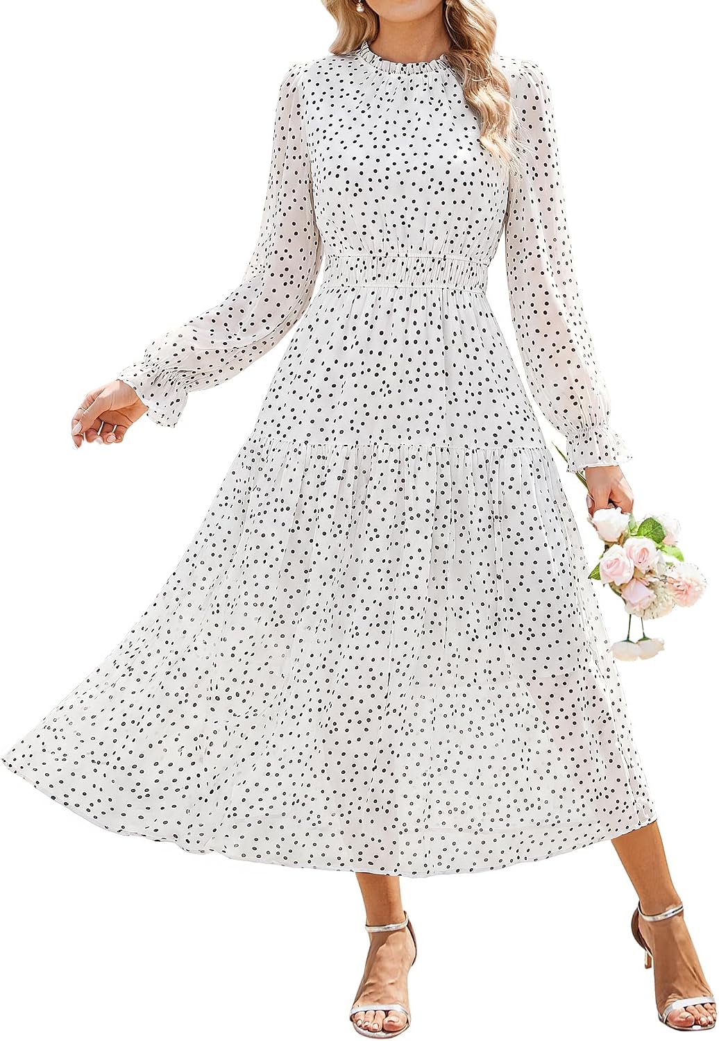 GRACE KARIN Women's Floral Long Sleeve Fall Wedding Guest Maxi Dress | 2026 Chiffon,Side Pockets,Mock Neck,Smocked Tieded,A Line Flowy Outfits Suitable for Semi Formal\/Party\/Cocktail\/Boho