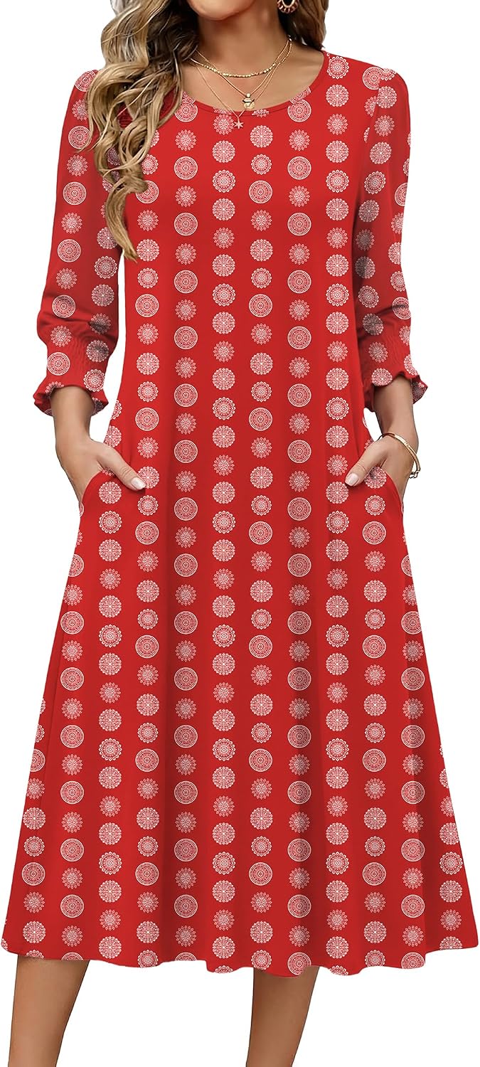 Zeagoo Summer Dresses for Women 2026 3\/4 Sleeve Dress for Women Floral Midi Dresses for Casual Womens Dresses with Pockets