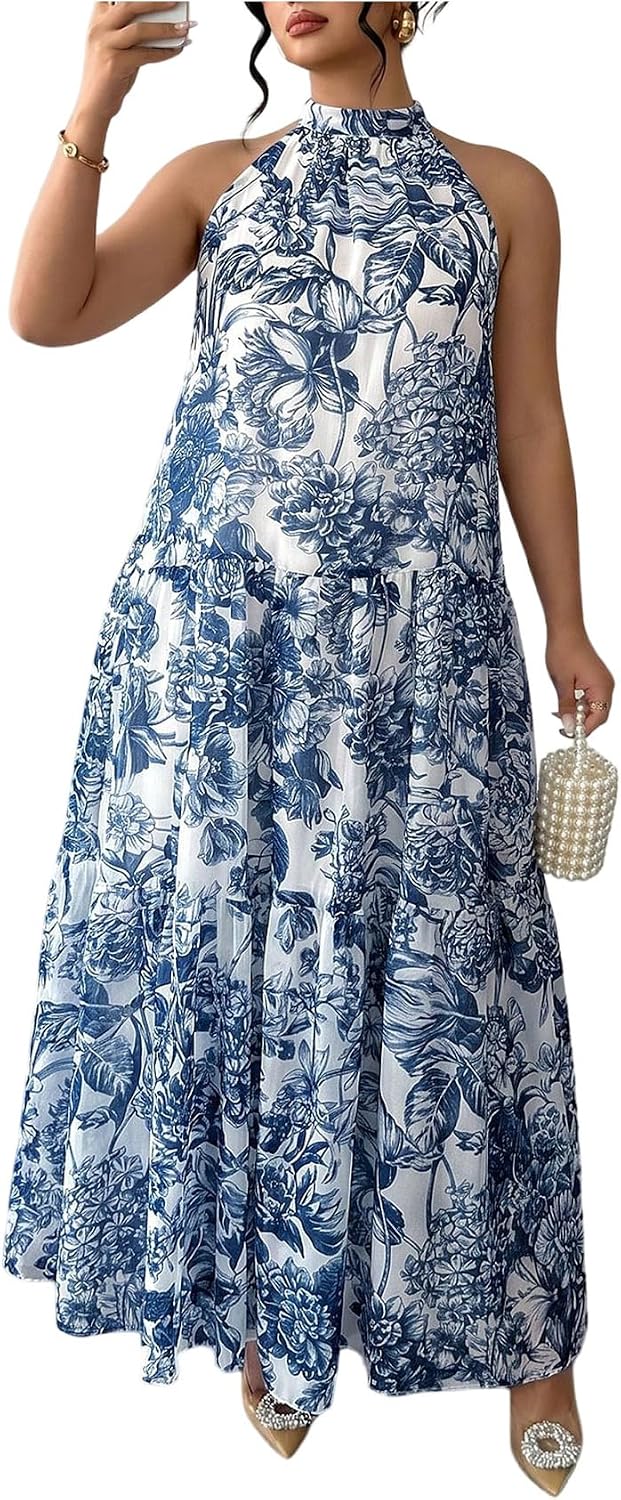 BEAUDRM Women's Plus Size Fall Summer Wedding Guest Dress Cocktail Dress | Floral, Formal, Maxi Dress, Ruffle, Flowy, Boho Dress, Sundresses